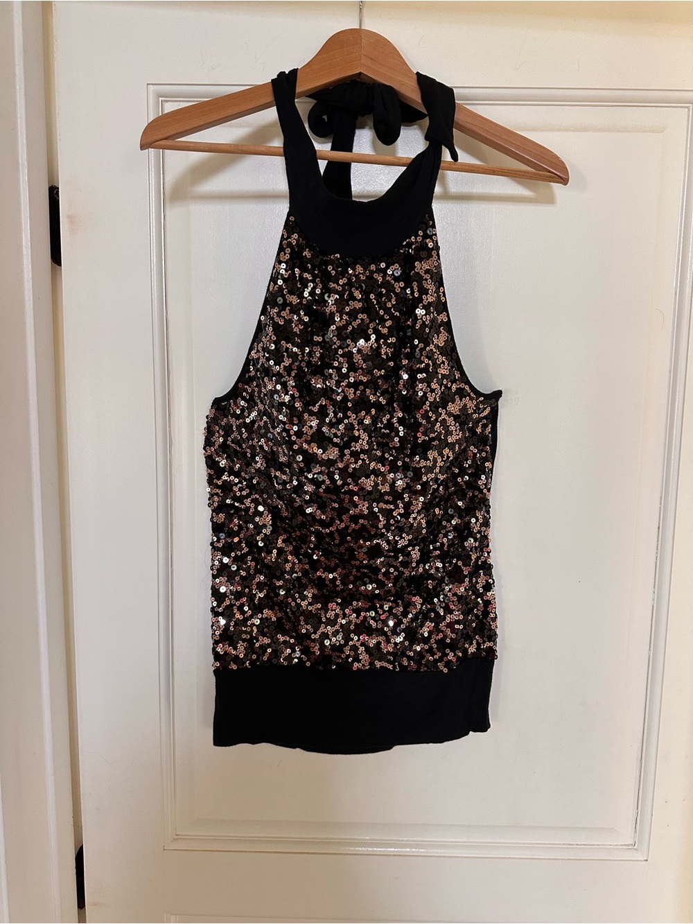 Black Halter Tank Top with Rose Gold Sequins Size Small-Medium